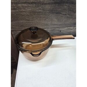 Vision Corning USA Amber Glass Saucepan 1L Pot with Lid Pour Spout V-1-B Vintage